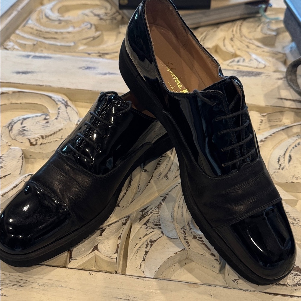 Salvatore Ferragamo Sport patent cap toe Leather Lace Up Oxford Shoes Womens 8N